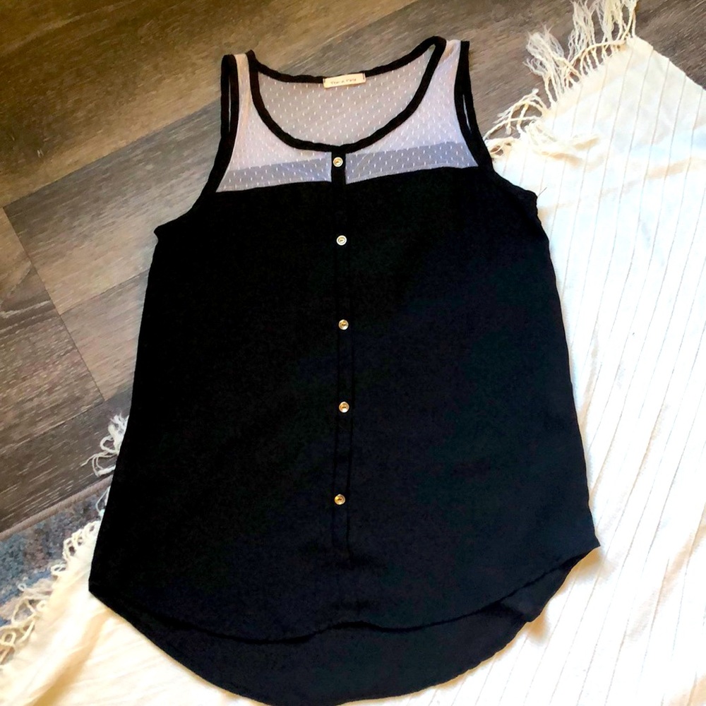 Tea n Rose Lace Top Tank Black and White